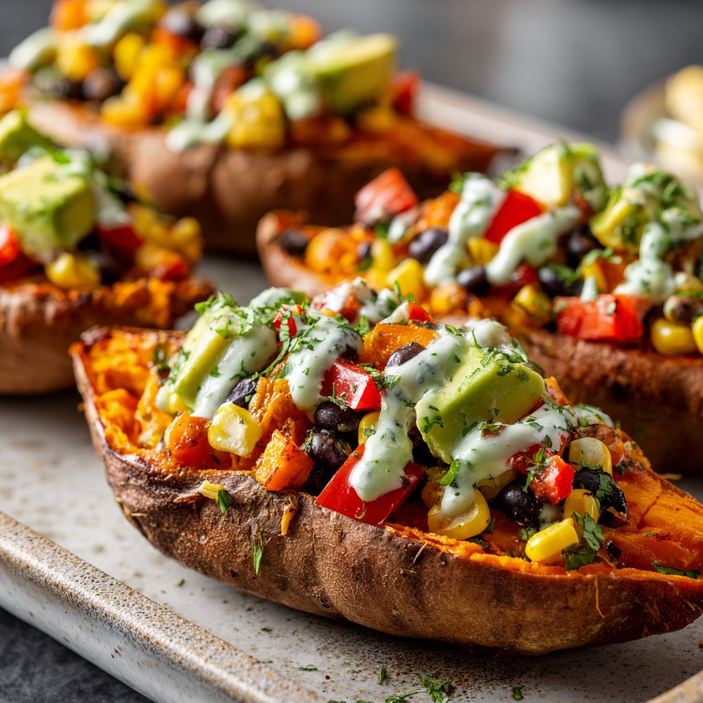 Baked Sweet Potato Veggie Boats