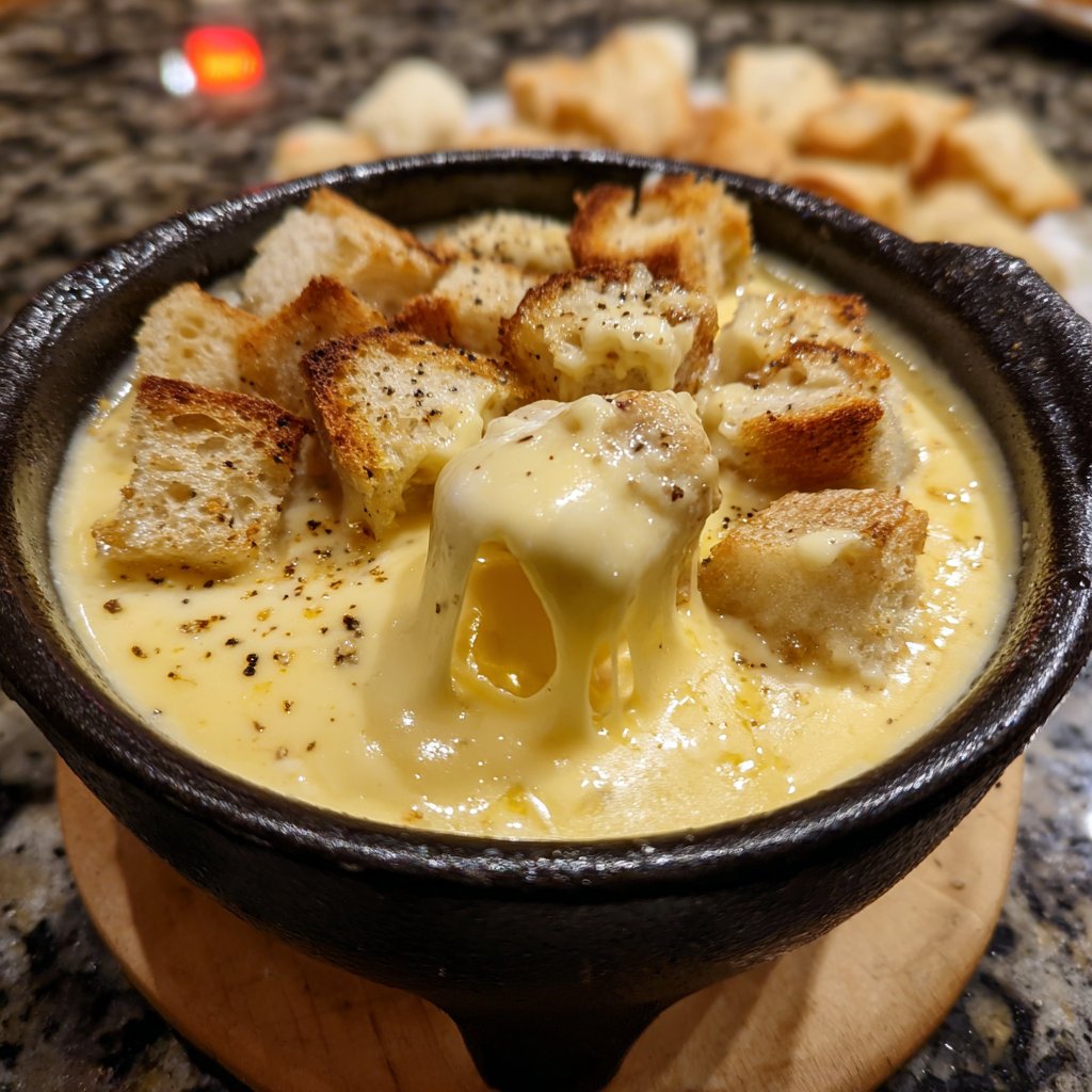 Fondue with Swiss Cheese and Garlic