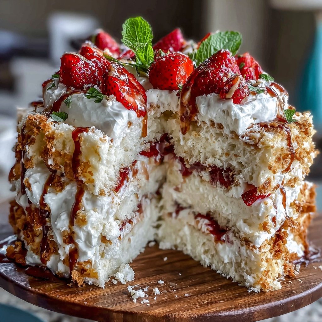Strawberry Angel Food Cake Layer Dessert