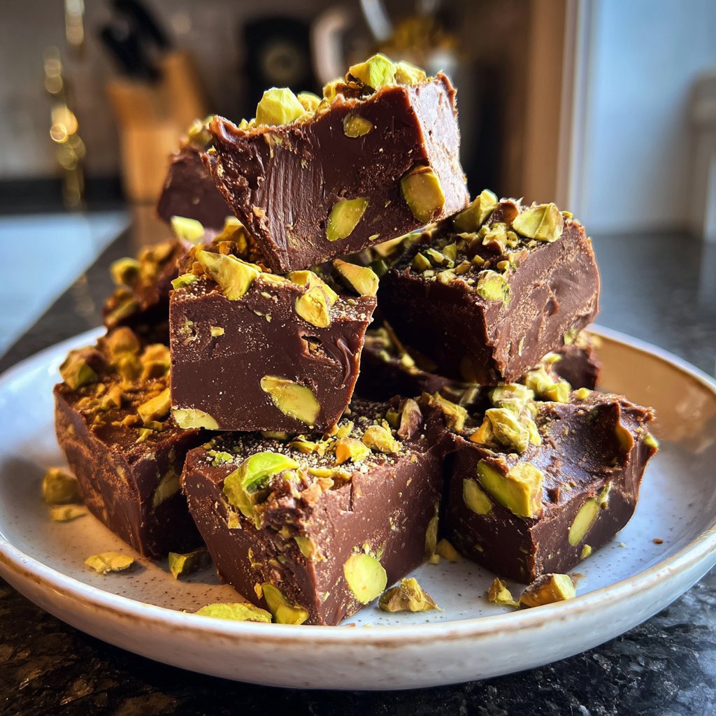 Chocolate Pistachio Fudge Bites